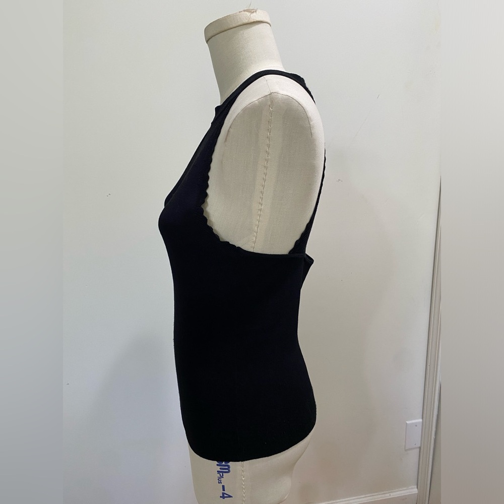 Autumn Cashmere Black Knit Tank Top Scallop Trim Cutout Back Italian Yarn Sz Med - Picture 6 of 6